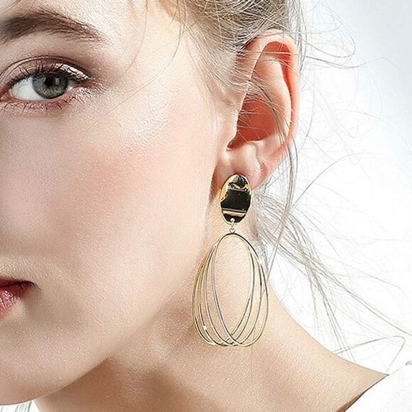 Gold Teardrop Statement Earrings, 925 Silver Ear Pin Gold Dangle Earrings - Picture 1 of 5